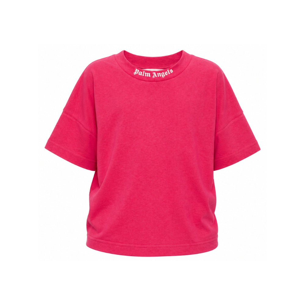 T-shirt per bambina Palm Angels Kids fucsia con stampa logo F6PAJGTH064 402 PALM ANGELS KIDS
