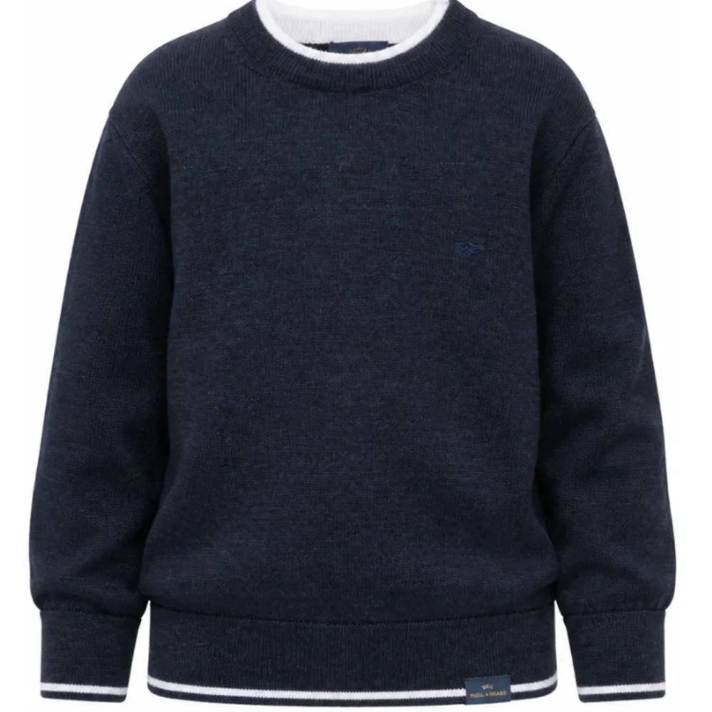Maglione per bambino Paul & Shark Kids blu con bordi a contrasto WUW005LHE88 42370 PAUL & SHARK KIDS