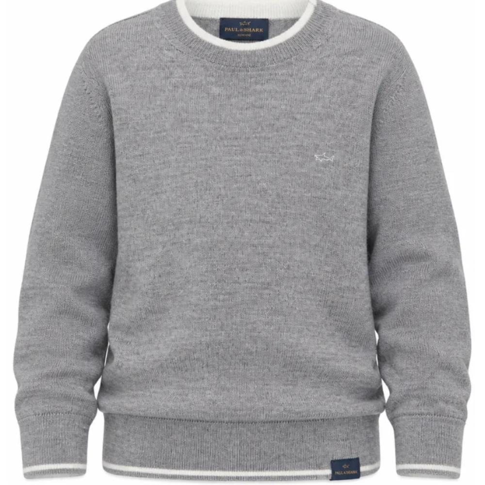Maglione per bambino Paul & Shark Kids grigio con bordi a contrasto WUW005LHE88 60901 PAUL & SHARK KIDS