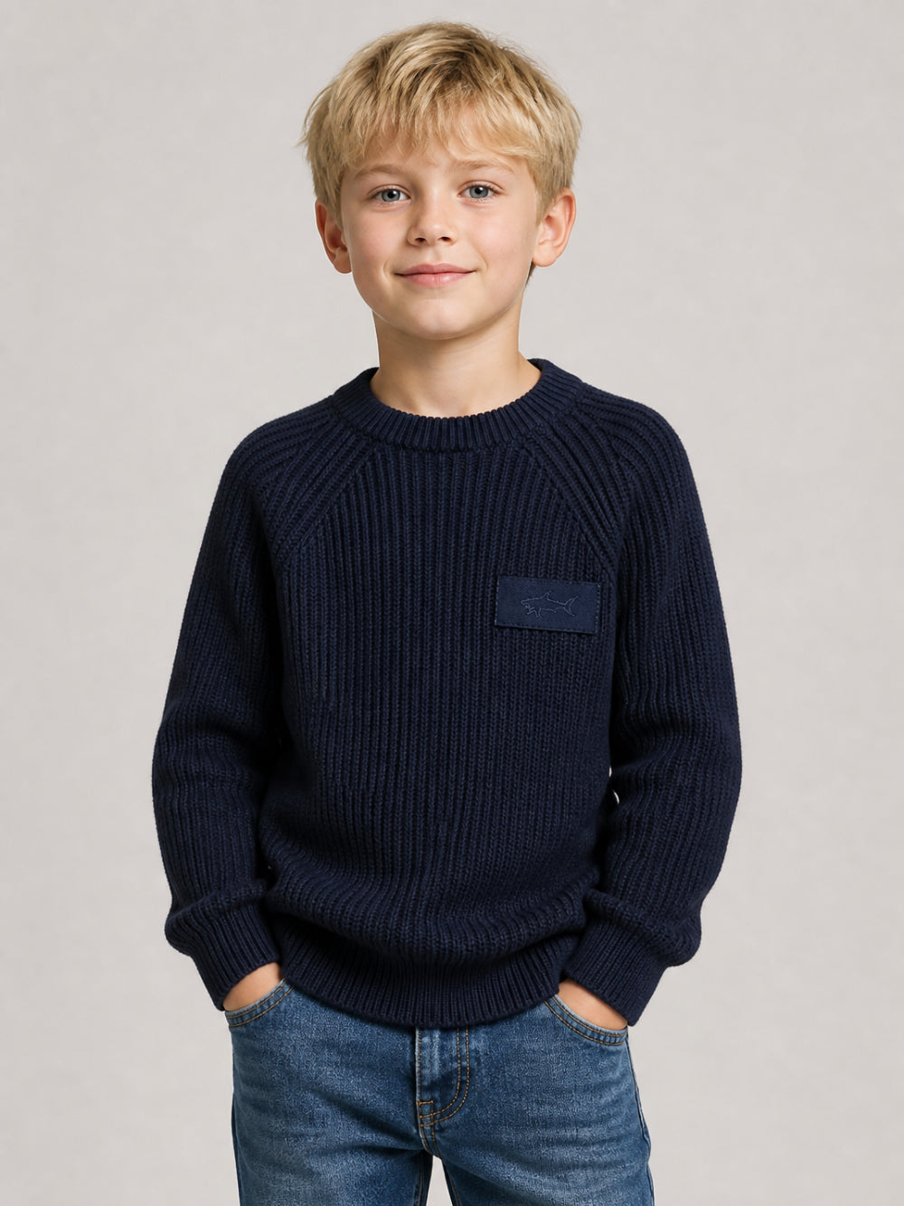 Maglione per bambino Paul & Shark Kids blu con logo applicato WUW008LHE43 42370 PAUL & SHARK KIDS