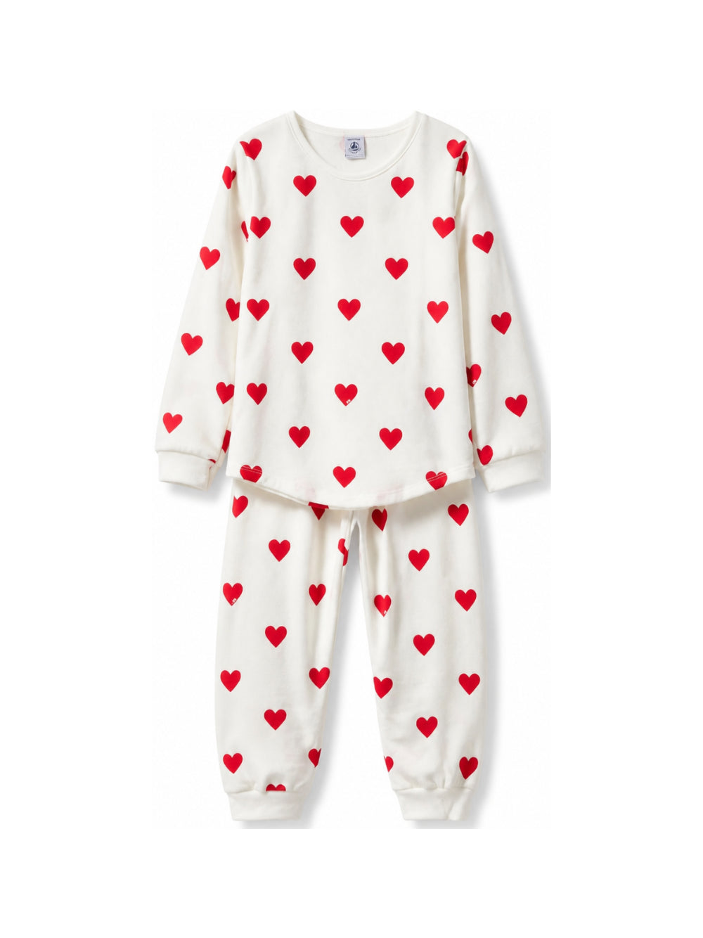 Pigiama per bambini Petit Bateau Kids bianco con stampa a cuori rossi all-over A0DO0 02 PETIT BATEAU KIDS
