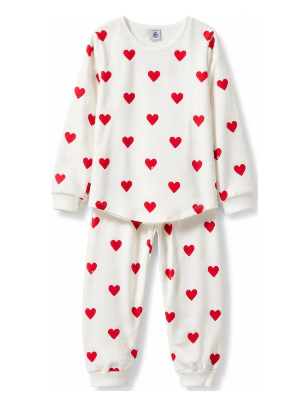 Pigiama per bambini Petit Bateau Kids bianco con stampa a cuori rossi all-over A0DO0 02 PETIT BATEAU KIDS