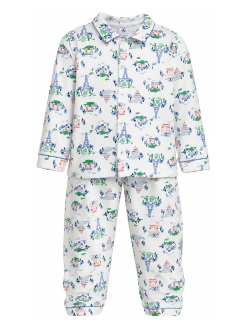 Pigiama per bambini Petit Bateau Kids bianco con stampa Torre Eiffel all-over A0GCR 01 PETIT BATEAU KIDS