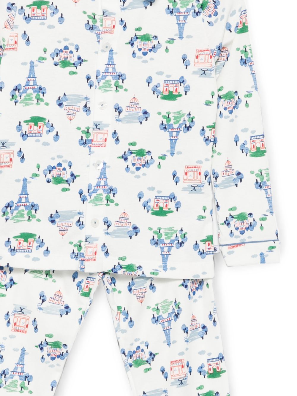 Pigiama per bambini Petit Bateau Kids bianco con stampa Torre Eiffel all-over A0GCR 01 PETIT BATEAU KIDS