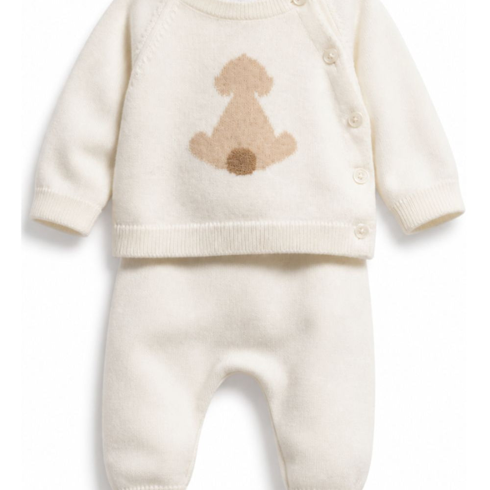 Set maglione e pantaloni per neonati Petit Bateau bianco con motivo cuccioli A0GIW 02 PETIT BATEAU KIDS
