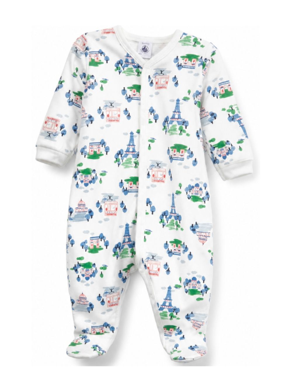 Tutina per neonati Petit Bateau Kids bianca con stampa Torre Eiffel all-over A0GJK 01 PETIT BATEAU KIDS