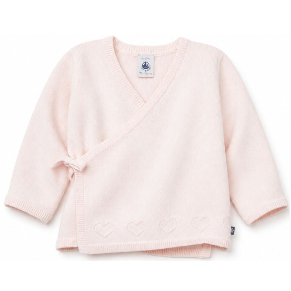 Cardigan per neonata Petit Bateau Kids rosa con cuoricini ricamati A0GNS 02 PETIT BATEAU KIDS