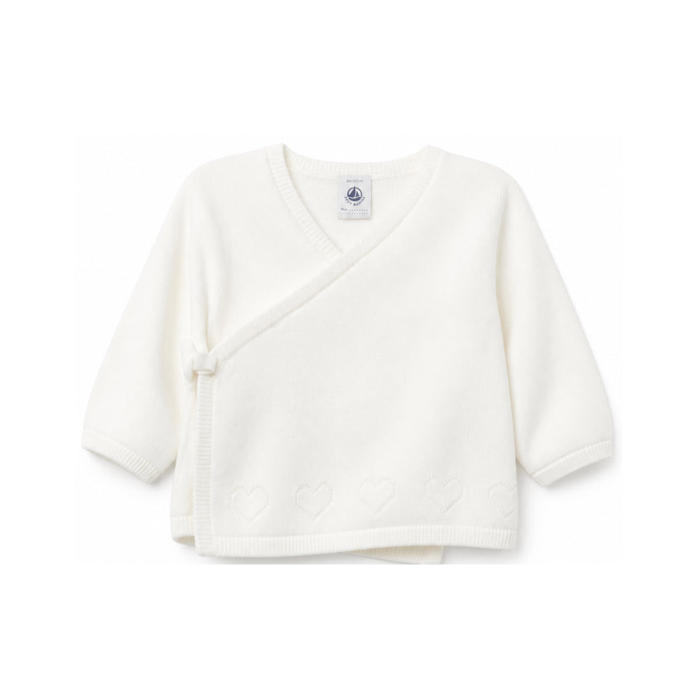 Cardigan per neonata Petit Bateau Kids bianco con ricamo cuori sul davanti A0GNS 03 PETIT BATEAU KIDS