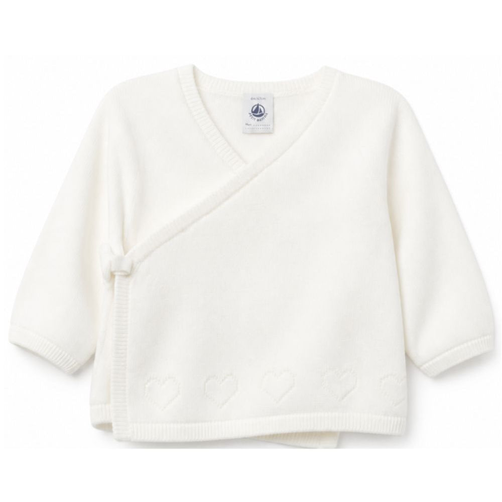 Cardigan per neonata Petit Bateau Kids bianco con ricamo cuori sul davanti A0GNS 03 PETIT BATEAU KIDS