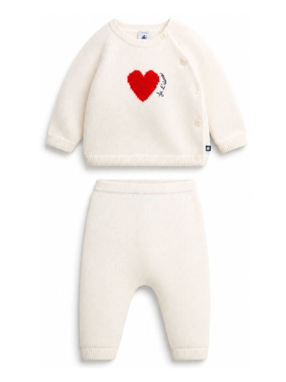Set due pezzi per neonati Petit Bateau Kids bianco con cuore ricamato sul davanti A0GNY 01 PETIT BATEAU KIDS