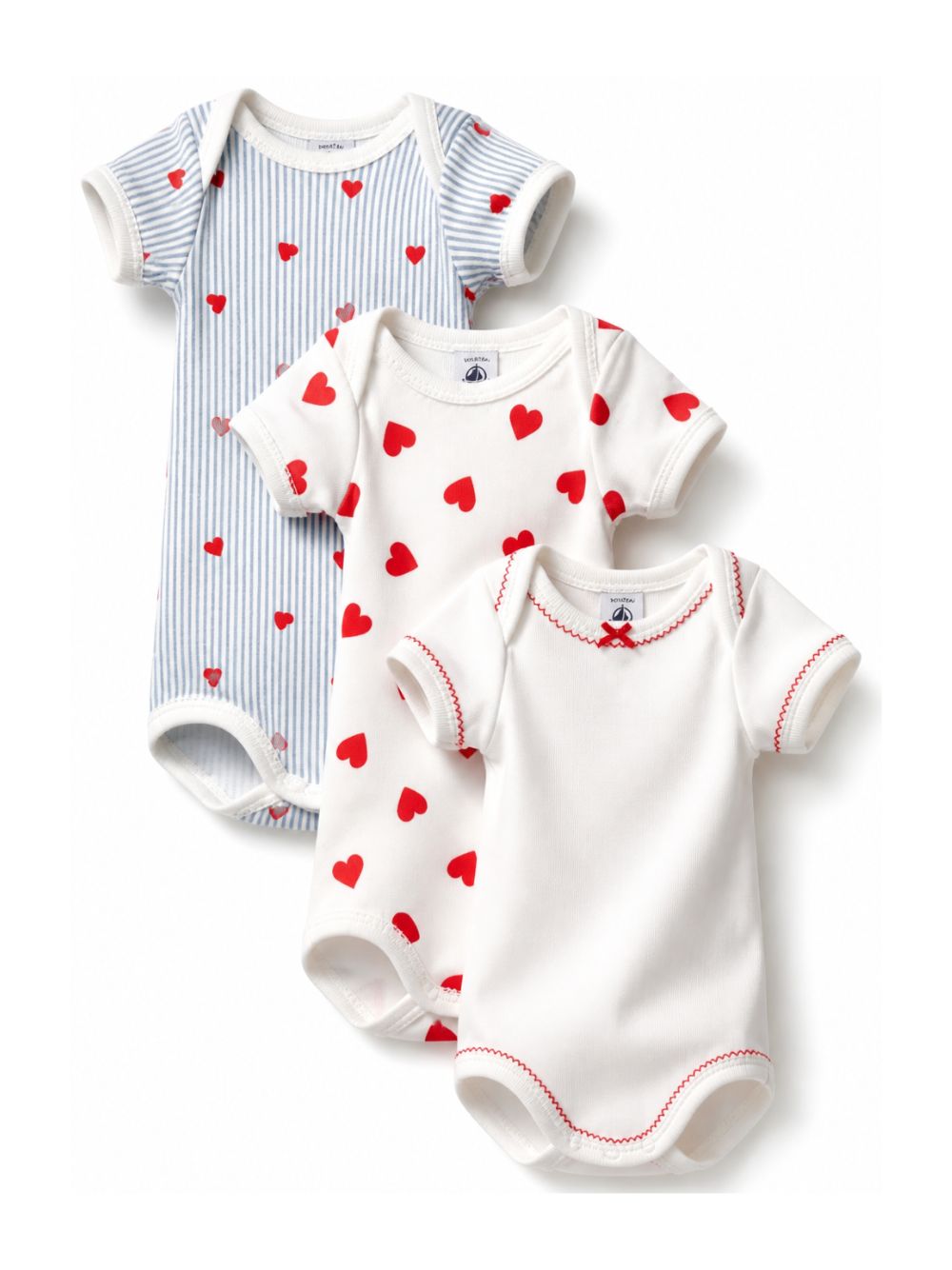 Body per neonati Petit Bateau multicolore a righe con stampa a cuori (set da tre) A0GY7 00 PETIT BATEAU KIDS