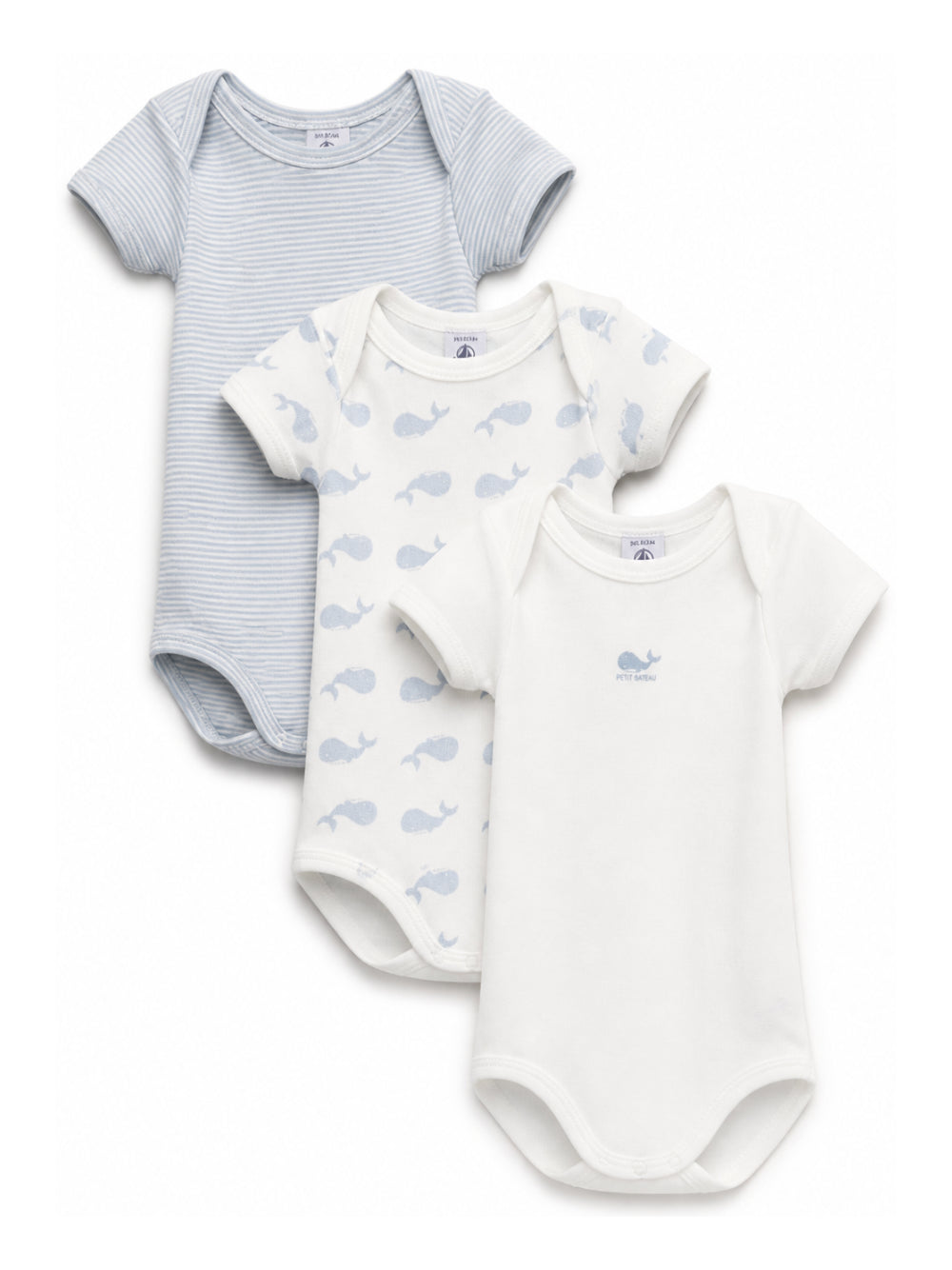 Set di tre body per neonato Petit Bateau azzurro e bianco con motivo balene A0H2F 00 PETIT BATEAU KIDS