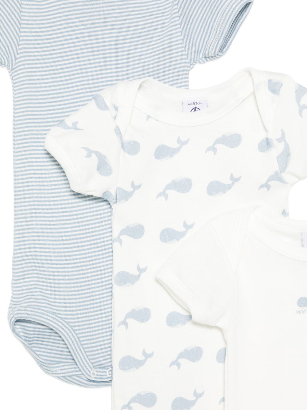Set di tre body per neonato Petit Bateau azzurro e bianco con motivo balene A0H2F 00 PETIT BATEAU KIDS