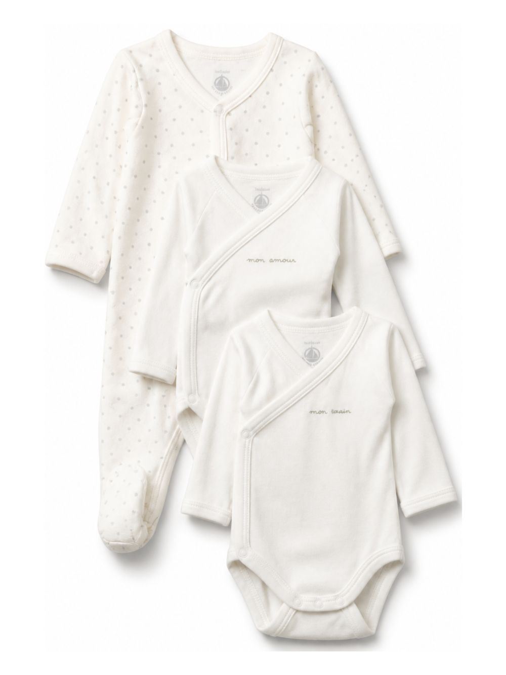 Set di tre body per neonati Petit Bateau bianco con stampa a cuori A0H71 99 PETIT BATEAU KIDS