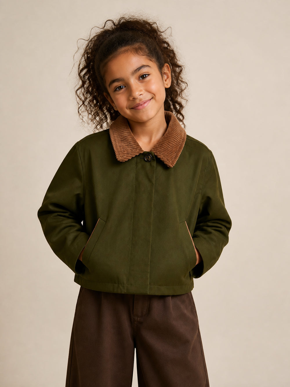 Giacca crop per bambina Philosophy verde con colletto a coste I1H105 8913 0023 PHILOSOPHY KIDS
