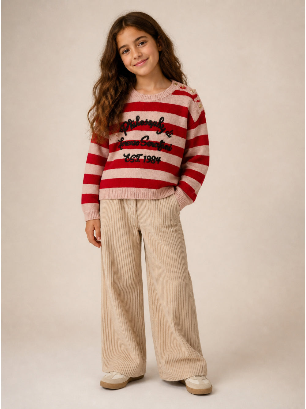 Pantaloni per bambina Philosophy di Lorenzo Serafini Kids beige con trama a coste I1H402 8854 0002 PHILOSOPHY KIDS
