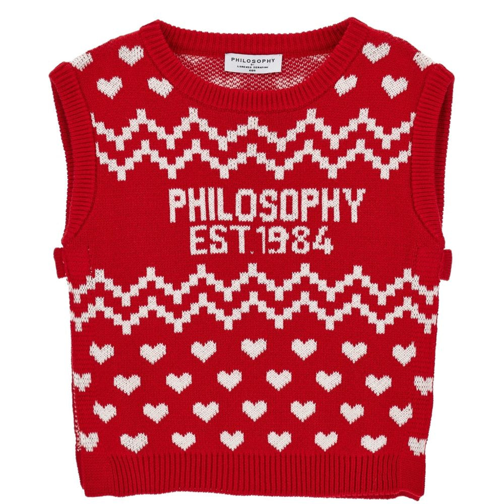 Gilet per bambina Philosophy di Lorenzo Serafini Kids rosso con motivo a cuori I9H308 8715 0043 PHILOSOPHY KIDS