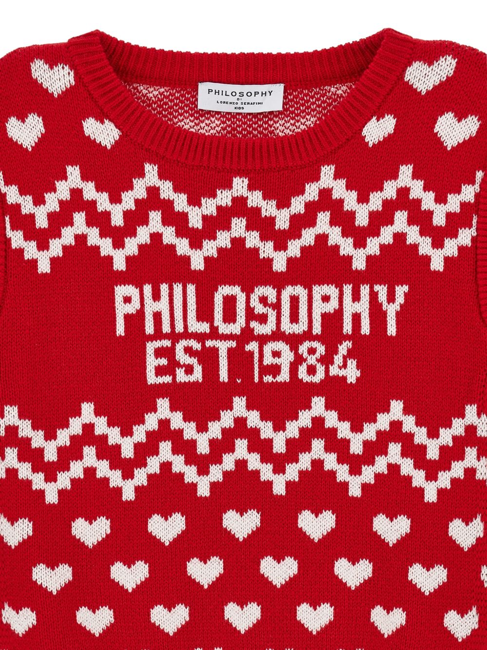 Gilet per bambina Philosophy di Lorenzo Serafini Kids rosso con motivo a cuori I9H308 8715 0043 PHILOSOPHY KIDS
