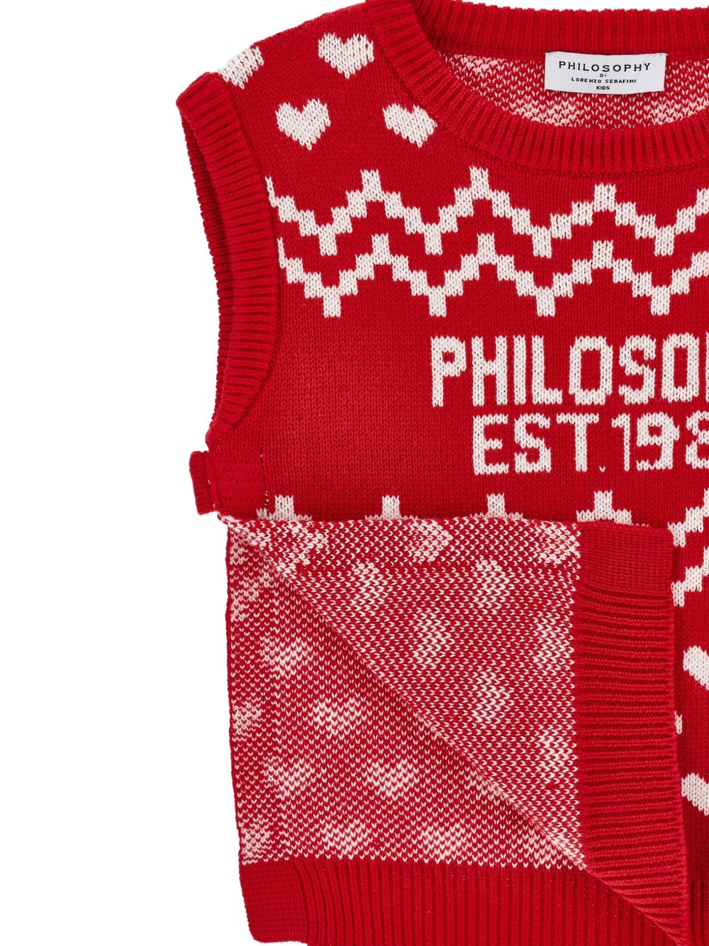 Gilet per bambina Philosophy di Lorenzo Serafini Kids rosso con motivo a cuori I9H308 8715 0043 PHILOSOPHY KIDS