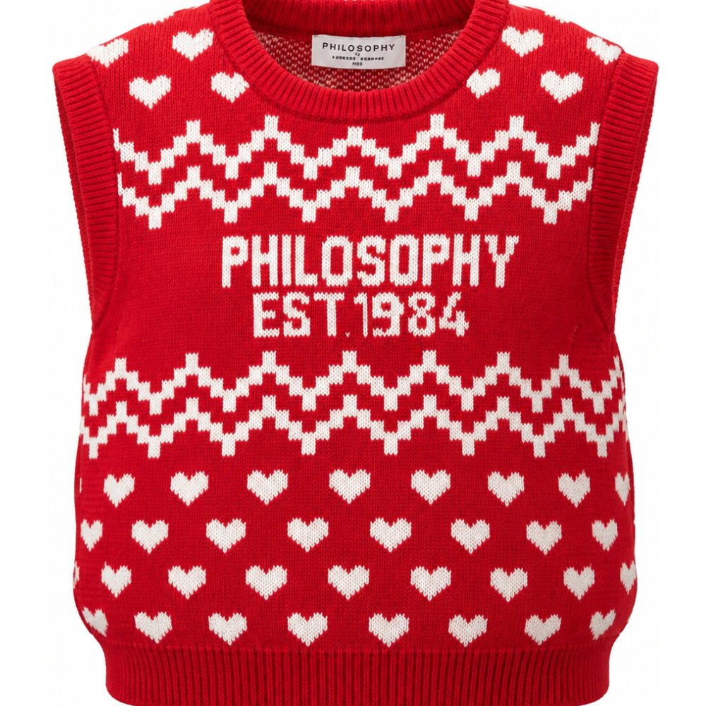 Gilet per bambina Philosophy di Lorenzo Serafini Kids rosso con motivo a cuori I9H308 8715 0043 PHILOSOPHY KIDS