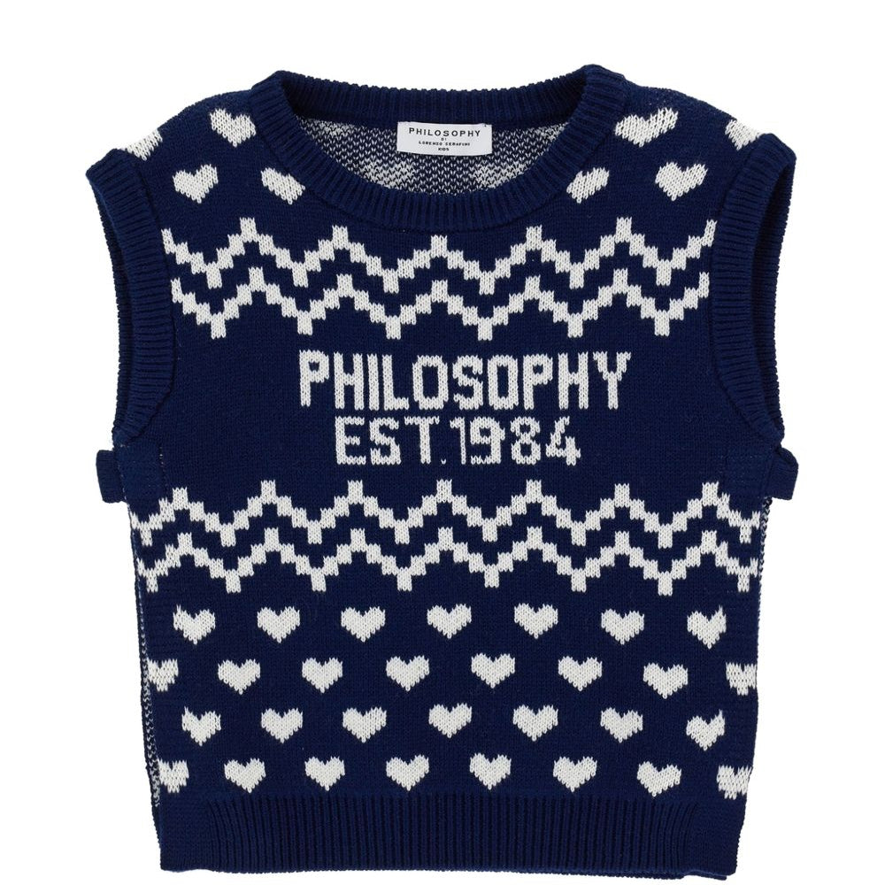 Gilet per bambina Philosophy di Lorenzo Serafini Kids blu con motivo a cuori I9H308 8715 056S PHILOSOPHY KIDS