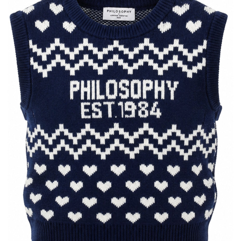 Gilet per bambina Philosophy di Lorenzo Serafini Kids blu con motivo a cuori I9H308 8715 056S PHILOSOPHY KIDS