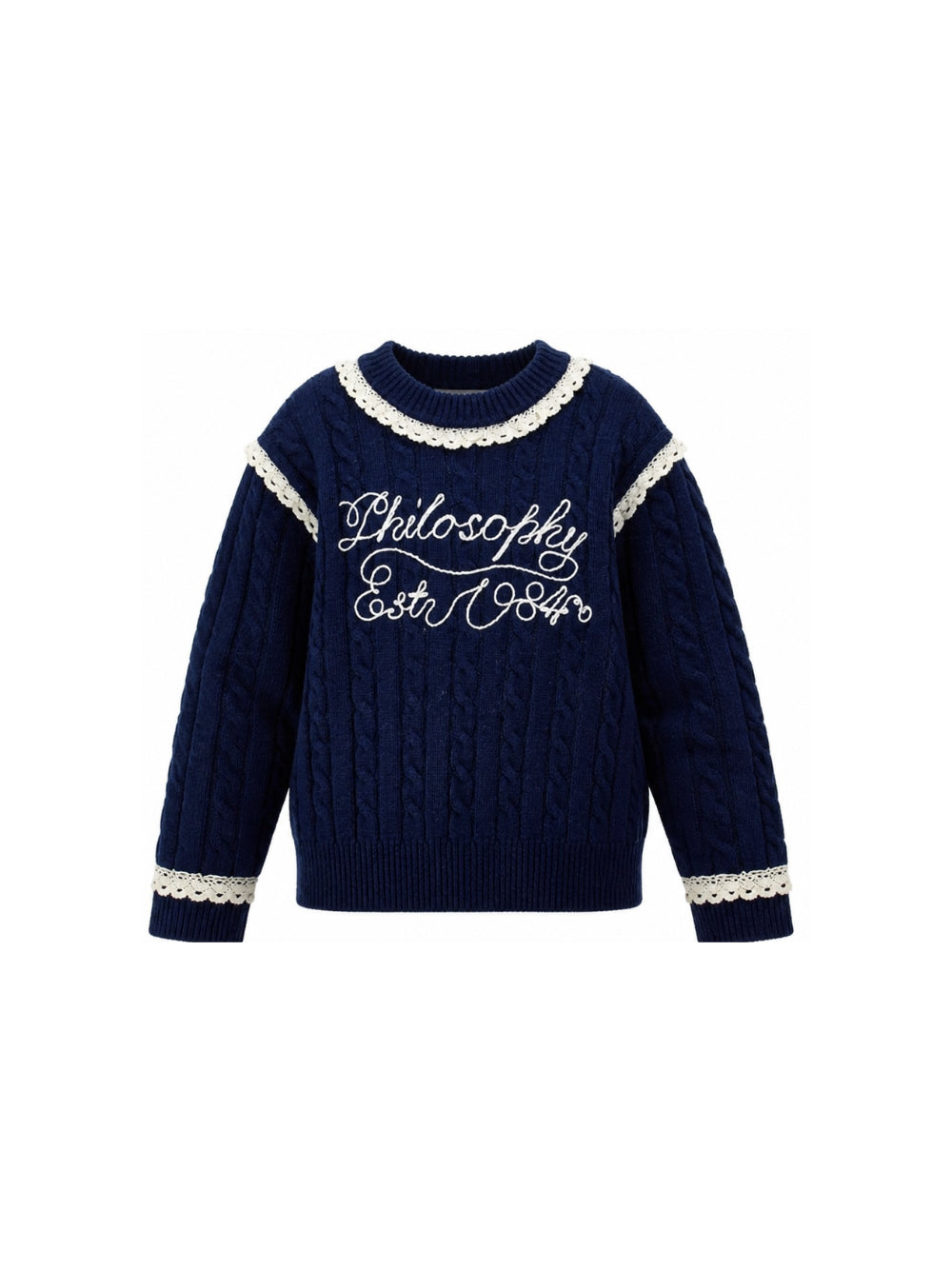 Maglione per bambina Philosophy di Lorenzo Serafini Kids blu con dettagli in pizzo I9H612 8716 056S PHILOSOPHY KIDS