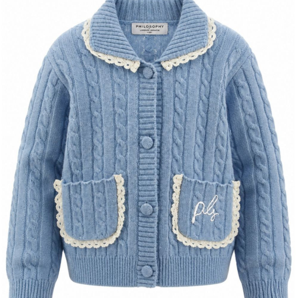Maglione per bambina Philosophy di Lorenzo Serafini Kids azzurro con logo ricamato sul retro I9H802 8716 0052 PHILOSOPHY KIDS