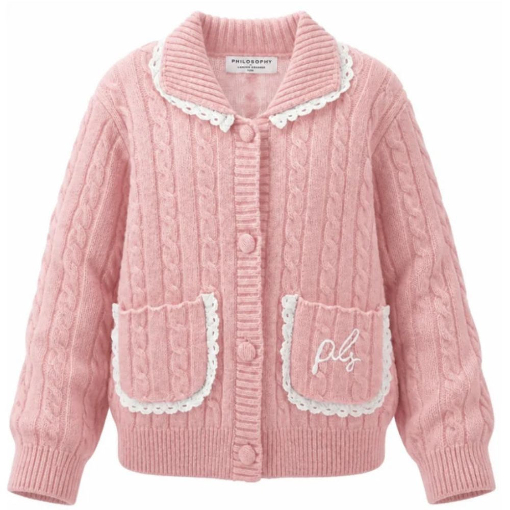 Maglione per bambina Philosophy di Lorenzo Serafini Kids rosa con maglia intrecciata I9H802 8716 0091 PHILOSOPHY KIDS