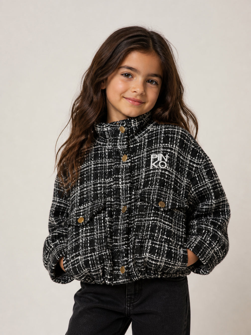 Giubbino per bambina Pinko Kids nero con trama in tweed KFGB0250TV138 0946 PINKO KIDS