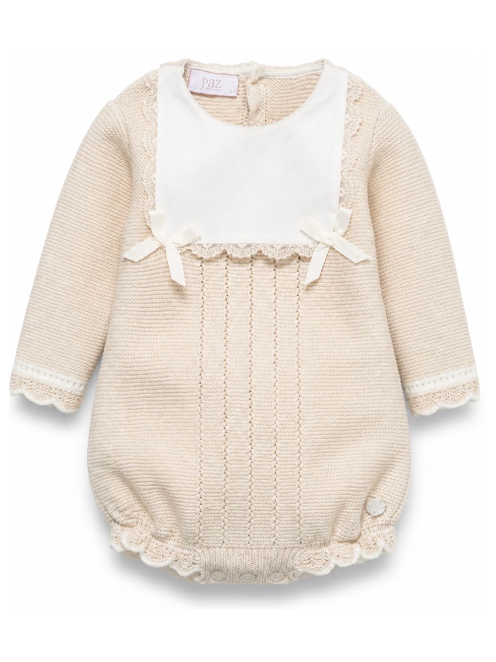 Tutina per neonata Paz Rodriguez Kids beige con maglia a punto legaccio 005-124037 7360 PaZ RODRIGUEZ KIDS