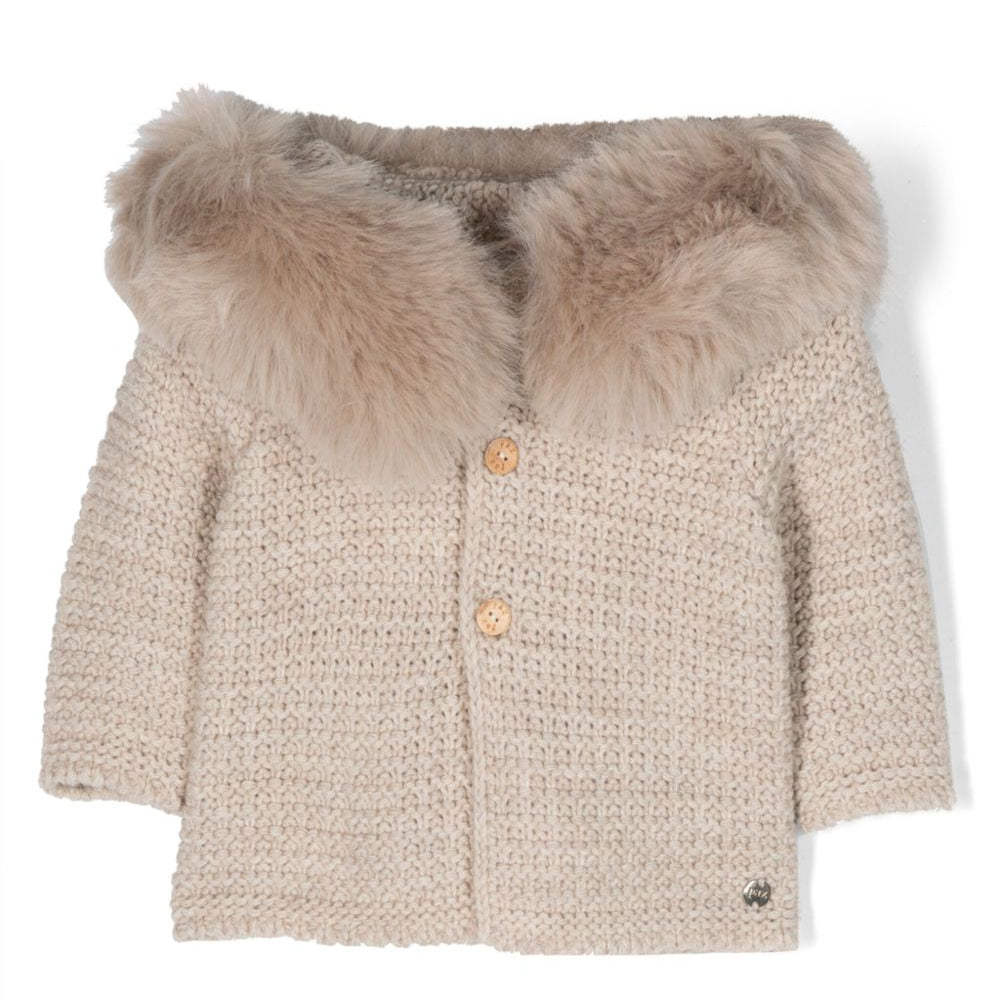 Cappotto per neonati Paz Rodriguez Kids beige con colletto in pelliccia cruelty-free 012-130943 59 PaZ RODRIGUEZ KIDS