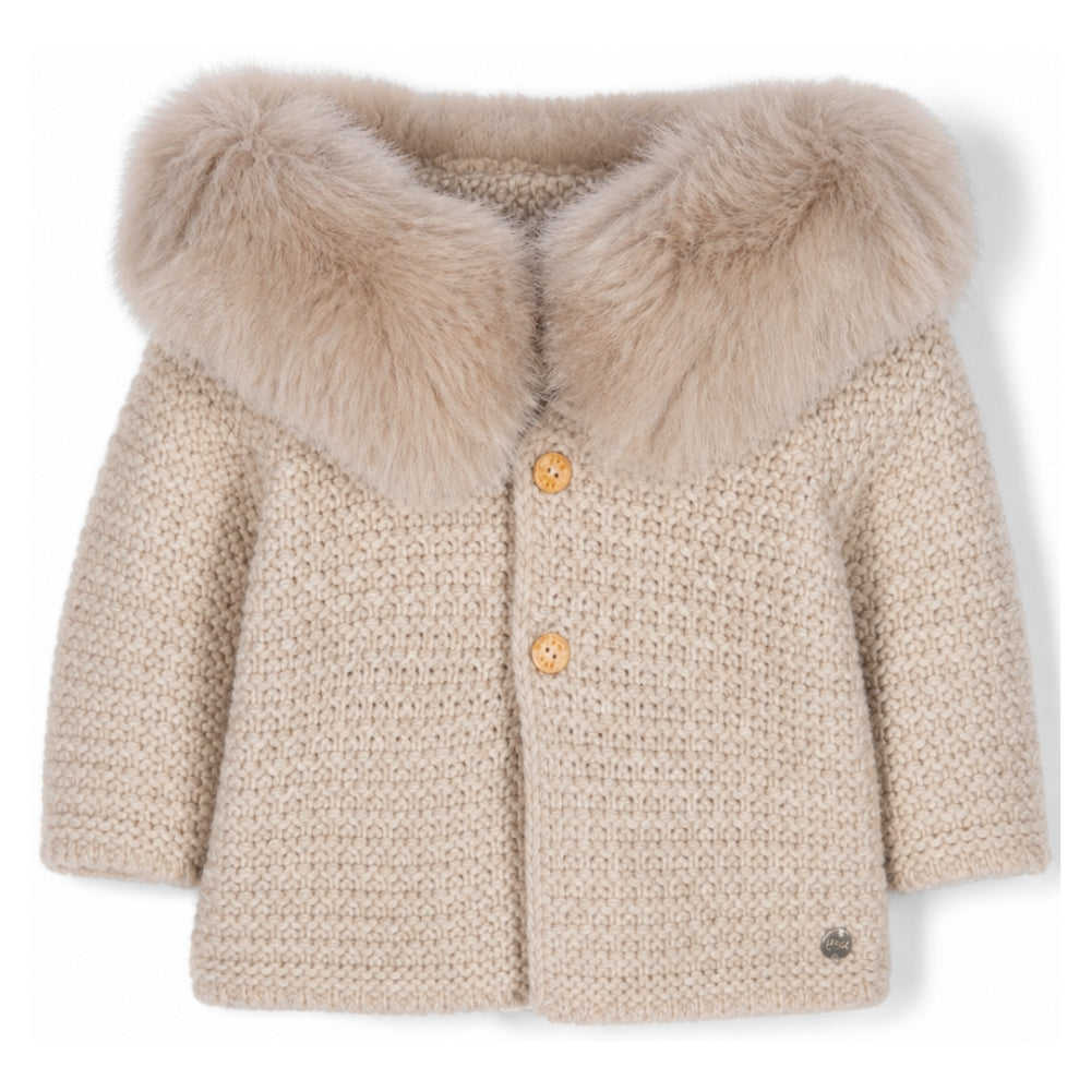 Cappotto per neonati Paz Rodriguez Kids beige con colletto in pelliccia cruelty-free 012-130943 59 PaZ RODRIGUEZ KIDS