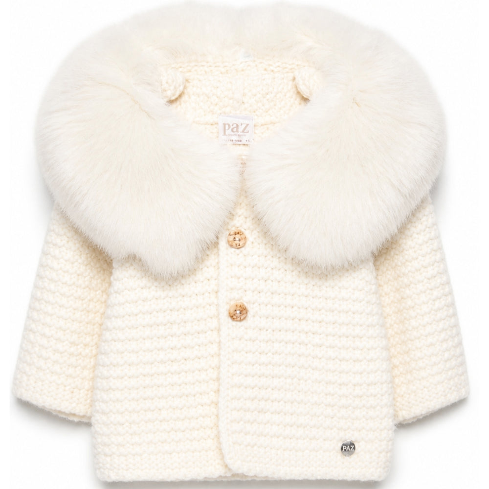 Cappotto per neonati Paz Rodriguez Kids bianco con pelliccia sintetica 012-130943 60 PaZ RODRIGUEZ KIDS