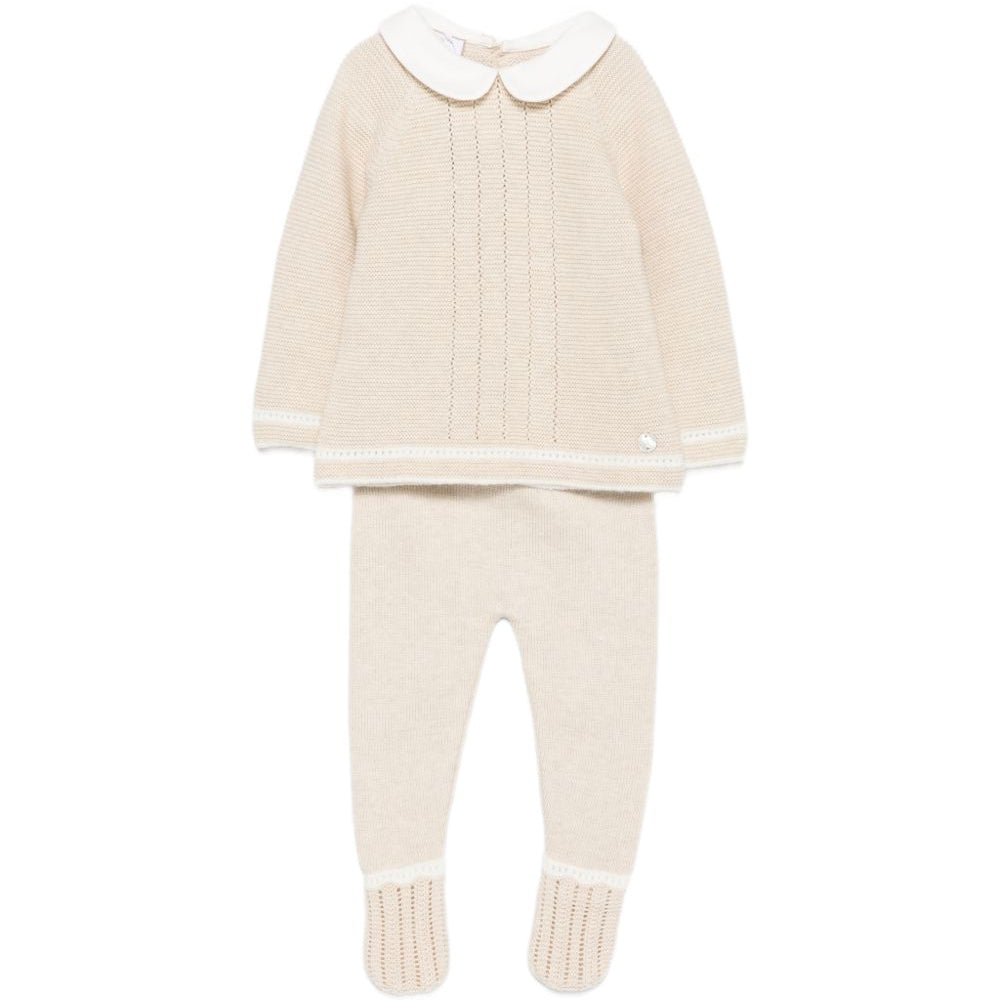 Set due pezzi per neonati Paz Rodriguez Kids beige con maglia a punto legaccio 103-124032 7360 PaZ RODRIGUEZ KIDS