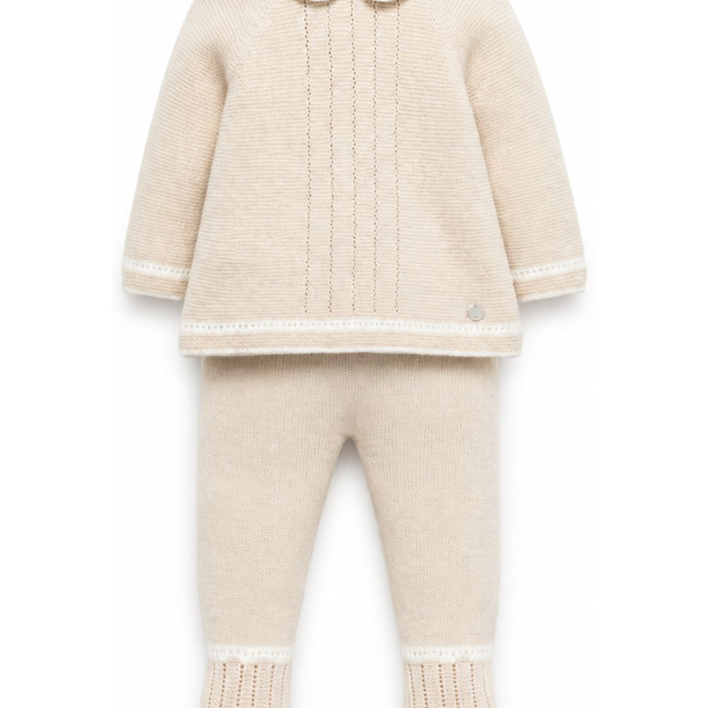 Set due pezzi per neonati Paz Rodriguez Kids beige con maglia a punto legaccio 103-124032 7360 PaZ RODRIGUEZ KIDS