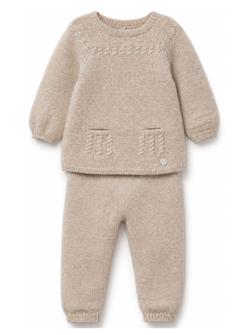 Completo maglia e pantalone per neonati Paz Rodriguez Kids beige con dettagli a trecce 114171 111986 68 PaZ RODRIGUEZ KIDS