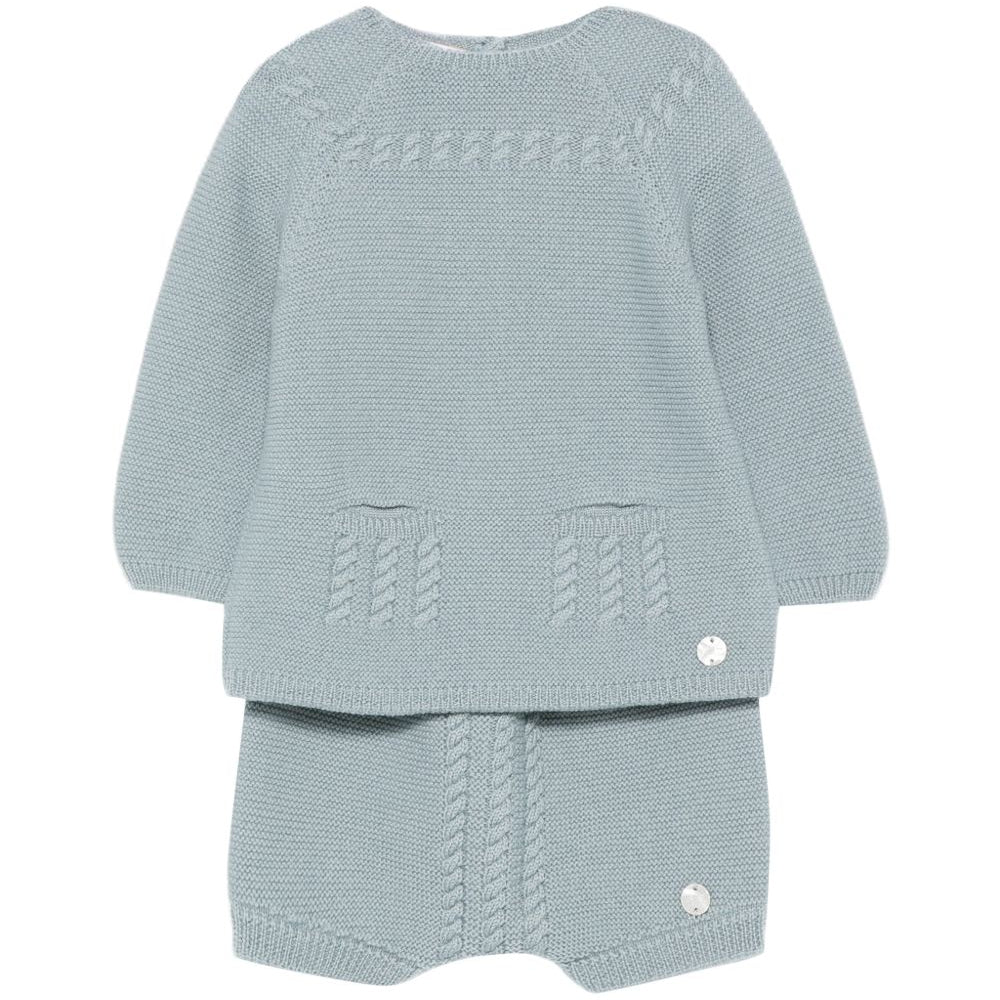 Completo maglione e pantaloncini per neonato Paz Rodriguez Kids azzurro con trecce ricamate 114171 114172 180 PaZ RODRIGUEZ KIDS
