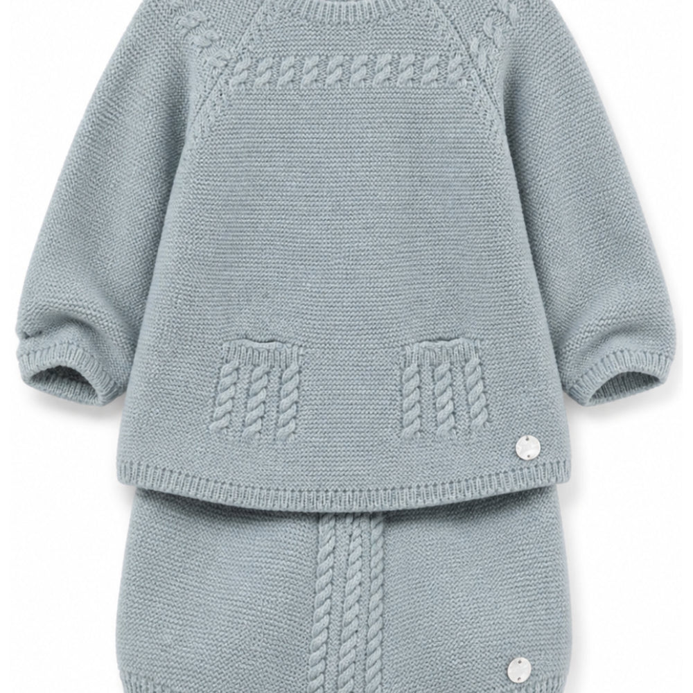 Completo maglione e pantaloncini per neonato Paz Rodriguez Kids azzurro con trecce ricamate 114171 114172 180 PaZ RODRIGUEZ KIDS