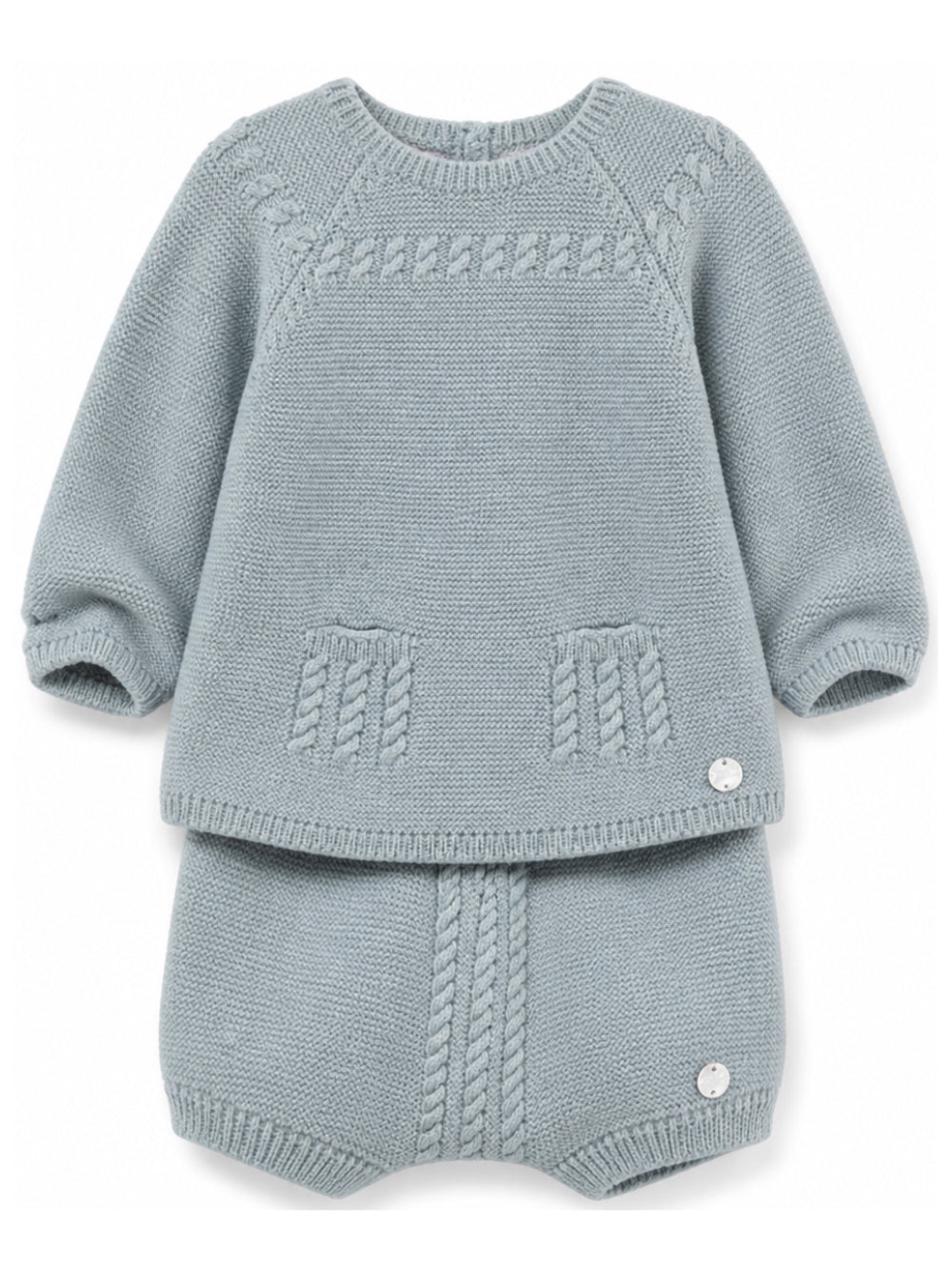 Completo maglione e pantaloncini per neonato Paz Rodriguez Kids azzurro con trecce ricamate 114171 114172 180 PaZ RODRIGUEZ KIDS