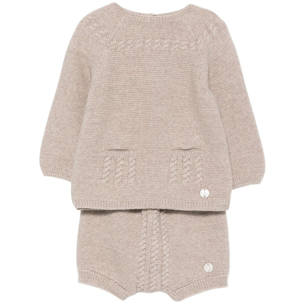Completo maglione e pantaloncini per neonato Paz Rodriguez Kids beige con trecce ricamate 114171 114172 68 PaZ RODRIGUEZ KIDS