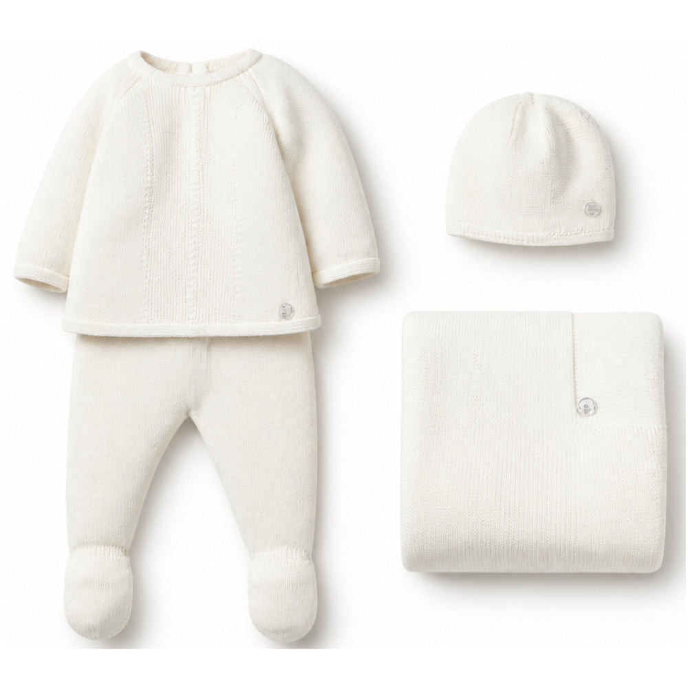 Set di quattro pezzi per neonati Paz Rodriguez Kids bianco con placca con logo 303-123774 60 PaZ RODRIGUEZ KIDS