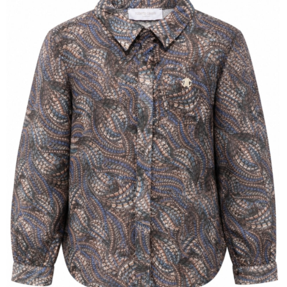Blusa per bambina Roberto Cavalli Kids blu con colletto con fiocco CGA26014CA FAGIANELLA CERULEA ROBERTO CAVALLI KIDS