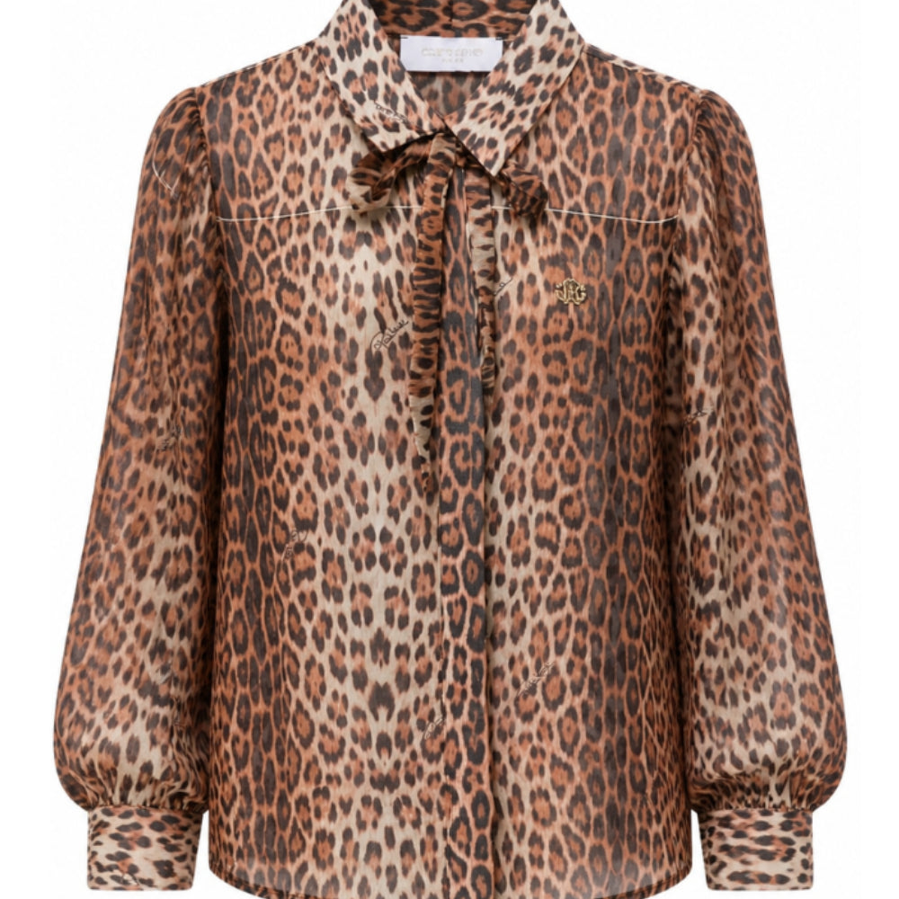 Camicia per bambina Roberto Cavalli Kids marrone con stampa animalier all-over CGA26014CA GIAGUARO NATURALE ROBERTO CAVALLI KIDS