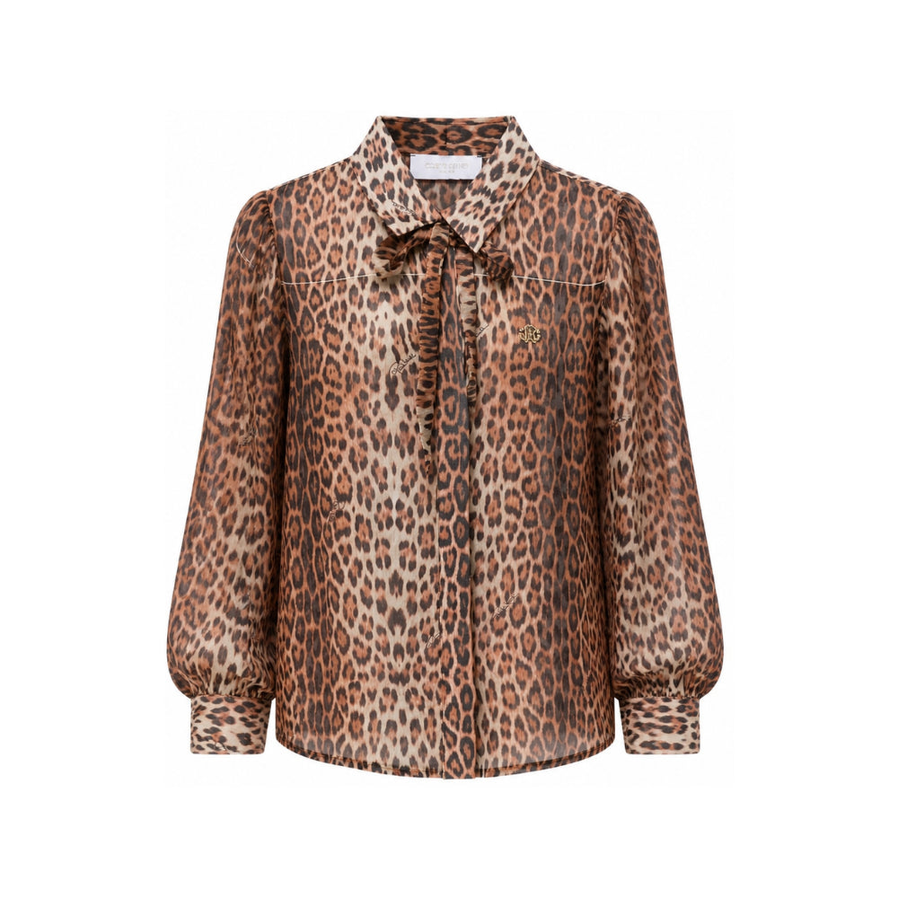 Camicia per bambina Roberto Cavalli Kids marrone con stampa animalier all-over CGA26014CA GIAGUARO NATURALE ROBERTO CAVALLI KIDS