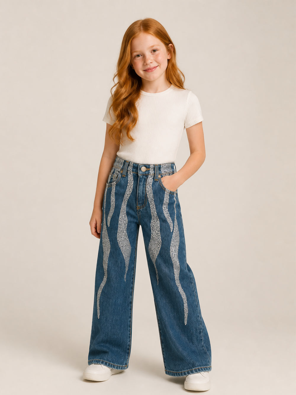 Jeans per bambina Roberto Cavalli Kids denim a gamba larga CGA26018JE DENIM BLUE MEDIUM ROBERTO CAVALLI KIDS