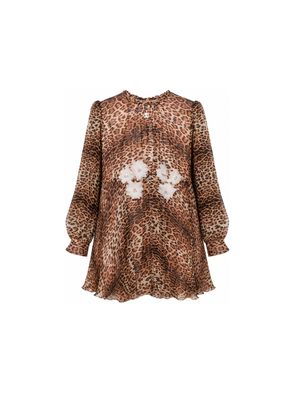 Abito per bambina Roberto Cavalli Kids marrone con applicazioni floreali CGA26080VE GIAGUARO NATURALE ROBERTO CAVALLI KIDS