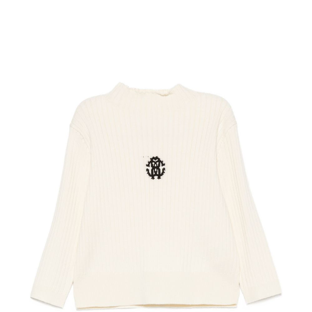 Maglione per bambina Roberto Cavalli Junior bianco crema con logo ricamato sul davanti CGA26101MA AVORIO CANNOLI CREAM ROBERTO CAVALLI KIDS