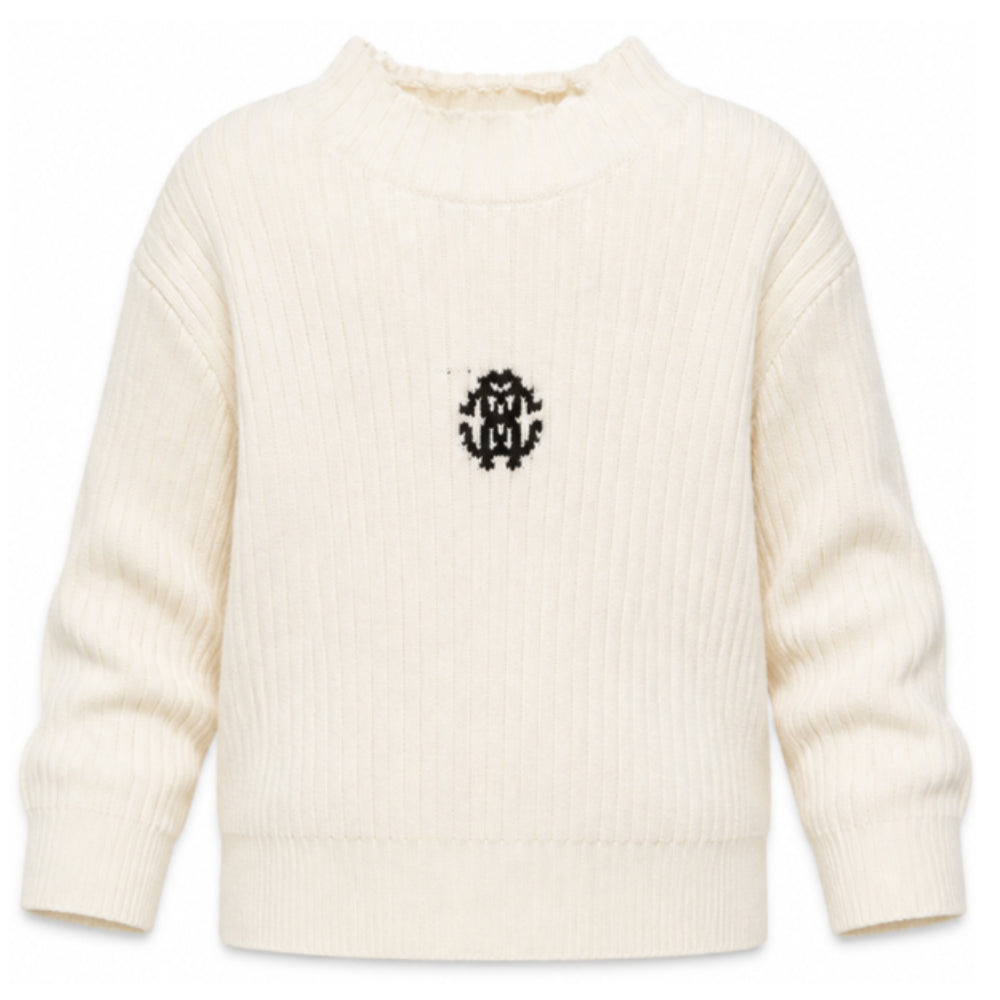 Maglione per bambina Roberto Cavalli Junior bianco crema con logo ricamato sul davanti CGA26101MA AVORIO CANNOLI CREAM ROBERTO CAVALLI KIDS