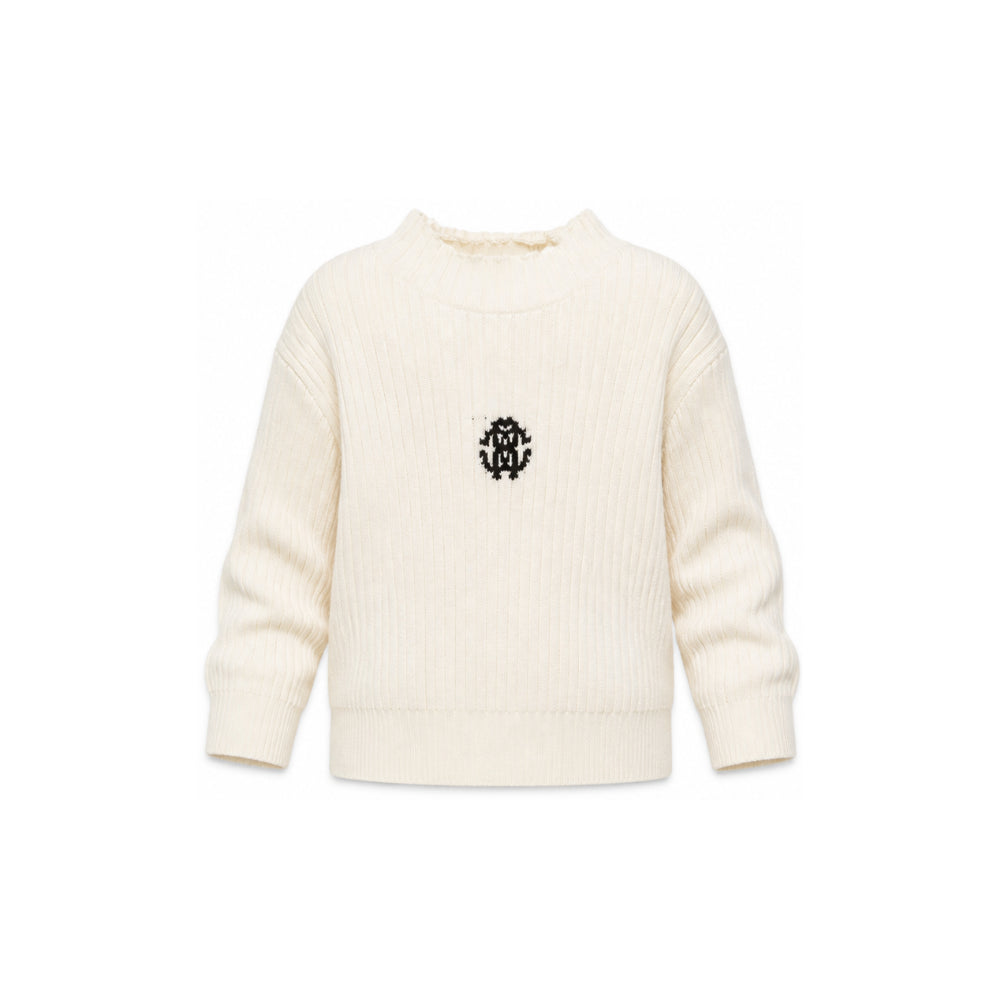 Maglione per bambina Roberto Cavalli Junior bianco crema con logo ricamato sul davanti CGA26101MA AVORIO CANNOLI CREAM ROBERTO CAVALLI KIDS
